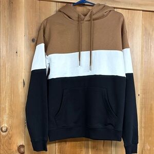 Denim & Flower Tri-Tone Hoodie - Brown, White, Black